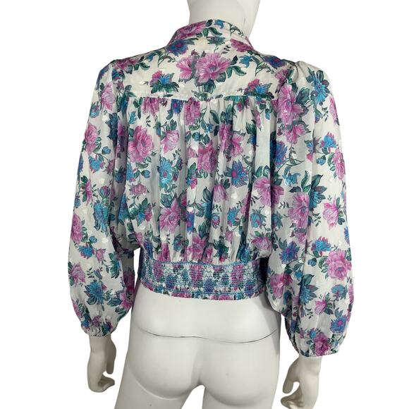 Loveshackfancy Cropped White & Pink Triste Shirt Size M - Picture 3 of 4